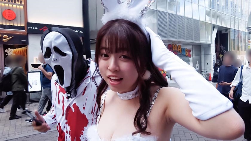 792SGKI-009C 渋谷のハロウィンで見つけたパリピが挑戦！巨乳の彼女が何をされても我慢できれば100万円ノーリアクションゲーム！神乳バニーちゃん Sample 1